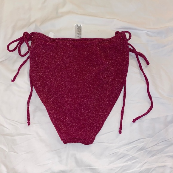 NEW Good American Sparkle String Bikini High Waisted Pink Metallic women’s tie - Picture 2 of 9
